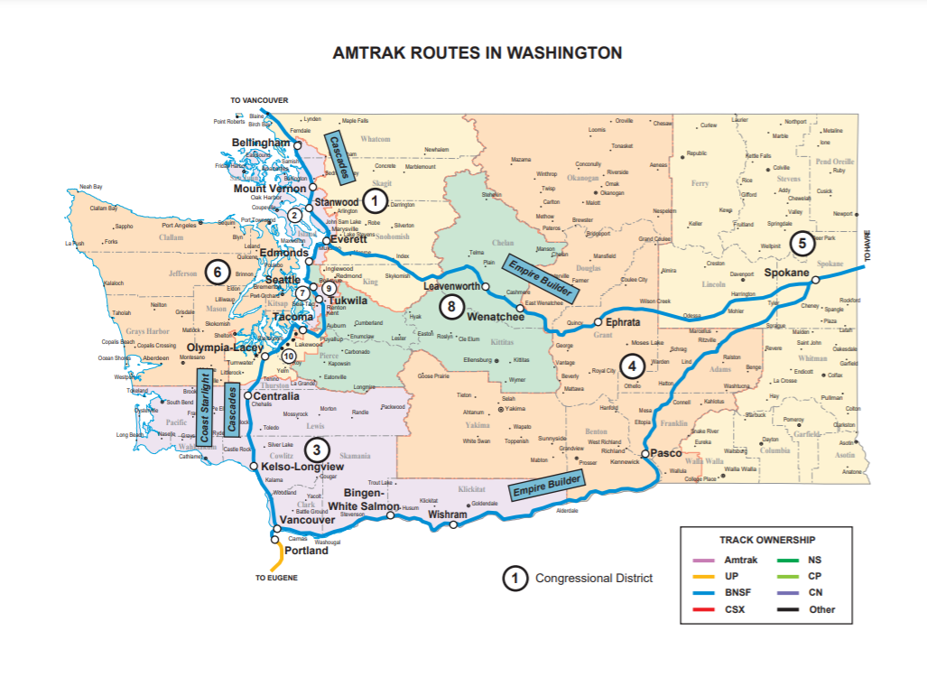 CAPTION: Map of Amtrak Routes in Washington